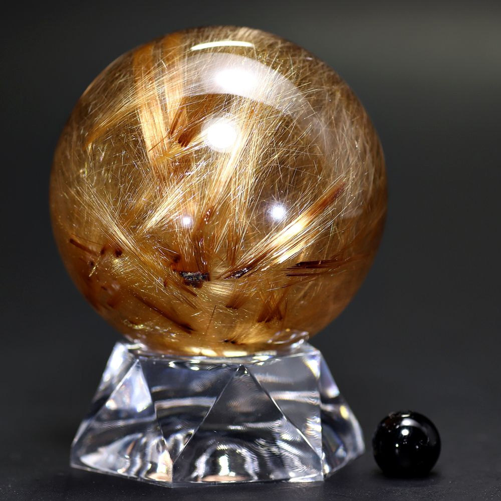 高品質]ブラジル産ゴールドルチルクォーツ丸玉/スフィア（直径51.1mm