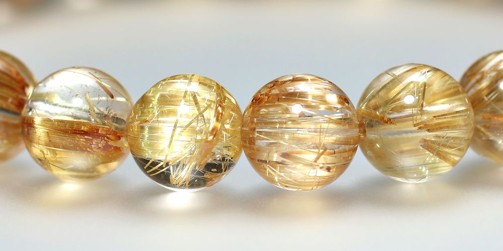 トップクォリティ]ゴールドルチルクォーツブレスレット（約8.5mm玉