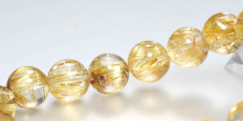 トップクォリティ]ゴールドルチルクォーツブレスレット（約12.5mm玉