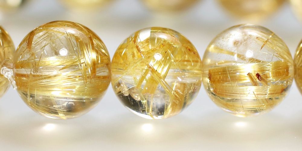 トップクォリティ]ゴールドルチルクォーツブレスレット（約12.5mm玉