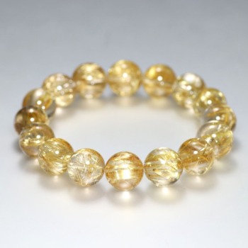 トップクォリティ]ゴールドルチルクォーツブレスレット（約12.5mm玉
