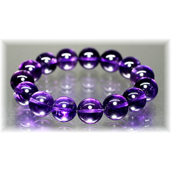 高品質]アメジストエレスチャルブレスレット（約14mm玉） - 埼玉県吉川