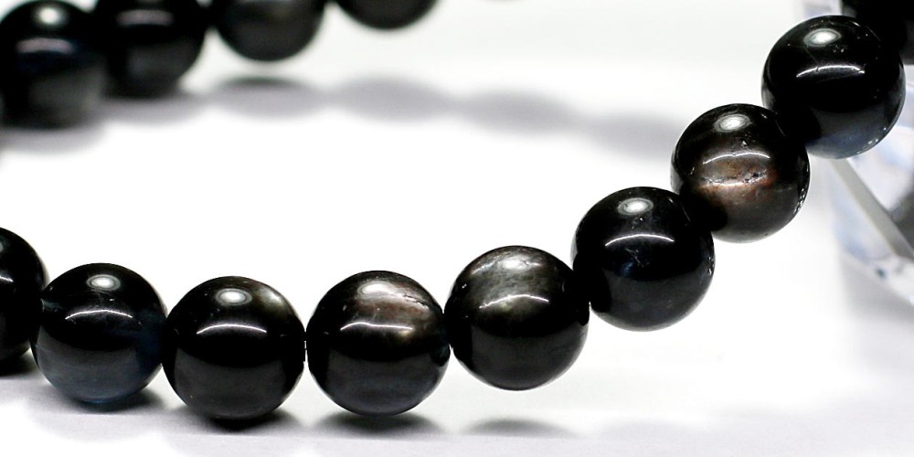 高品質++] ブラックアクアマリンブレスレット（約8mm玉・スター入り