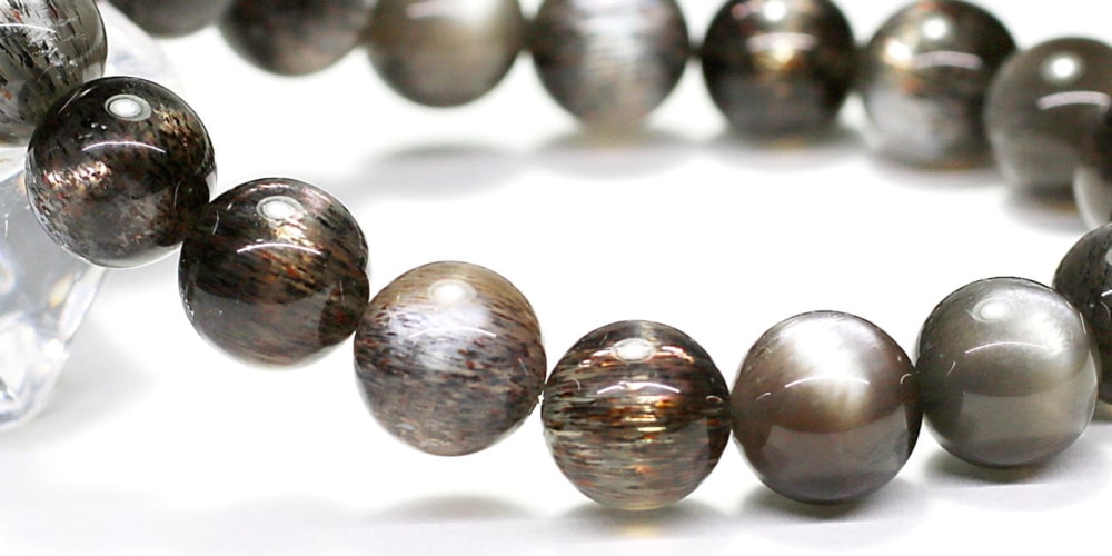 トップクォリティ]ブラックサンムーンストーンブレスレット（約10mm玉