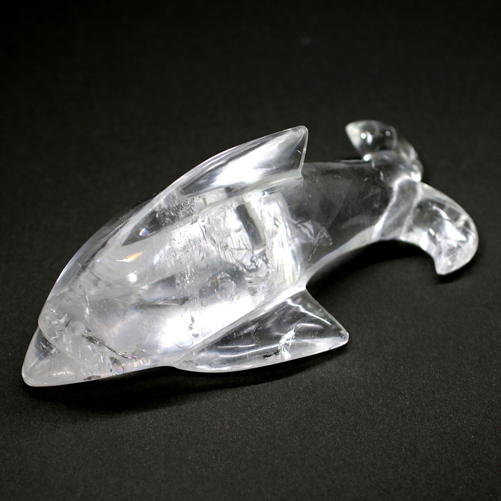 インド産]天然ヒマラヤ水晶イルカ彫刻/アイリスクォーツ置物（全長約