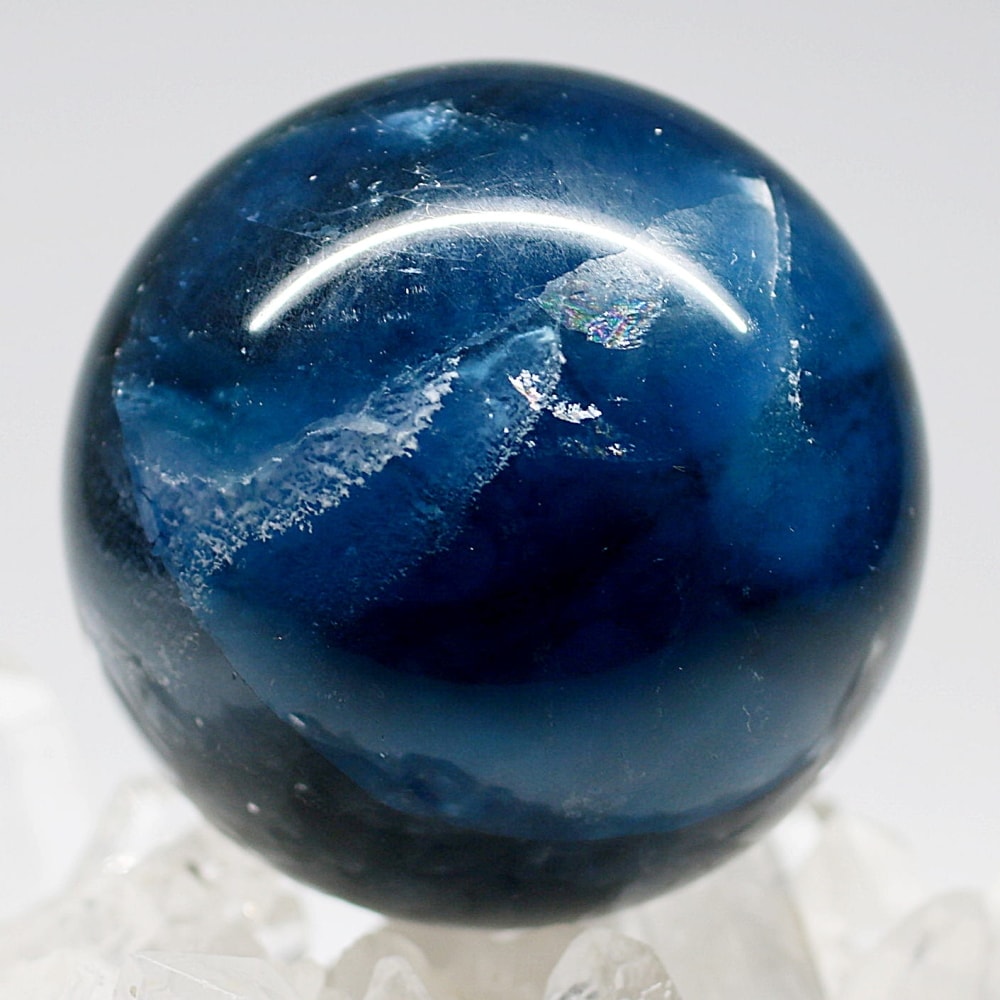 高品質]ディープブルーフローライト丸玉/スフィア（直径57.6mm