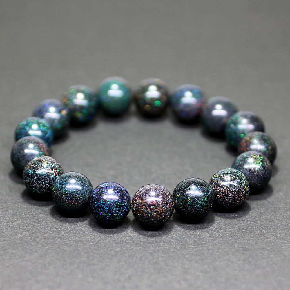 高品質+]ブラックマトリックスオパールブレスレット（約12mm玉