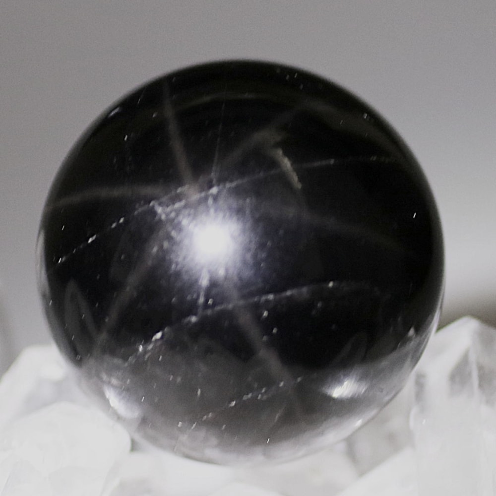 山東省産]スターモリオン丸玉/天然黒水晶スフィア（直径33.1mm