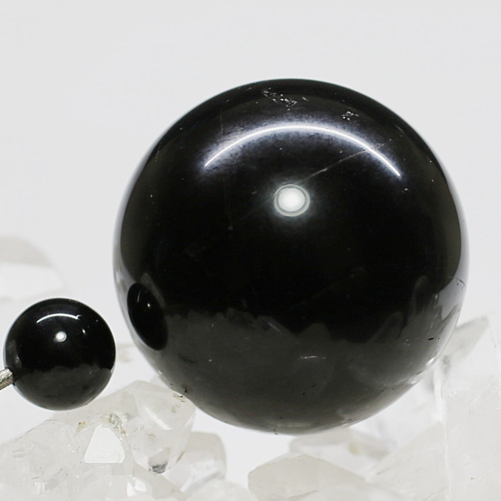 山東省産]スターモリオン丸玉/天然黒水晶スフィア（直径33.1mm