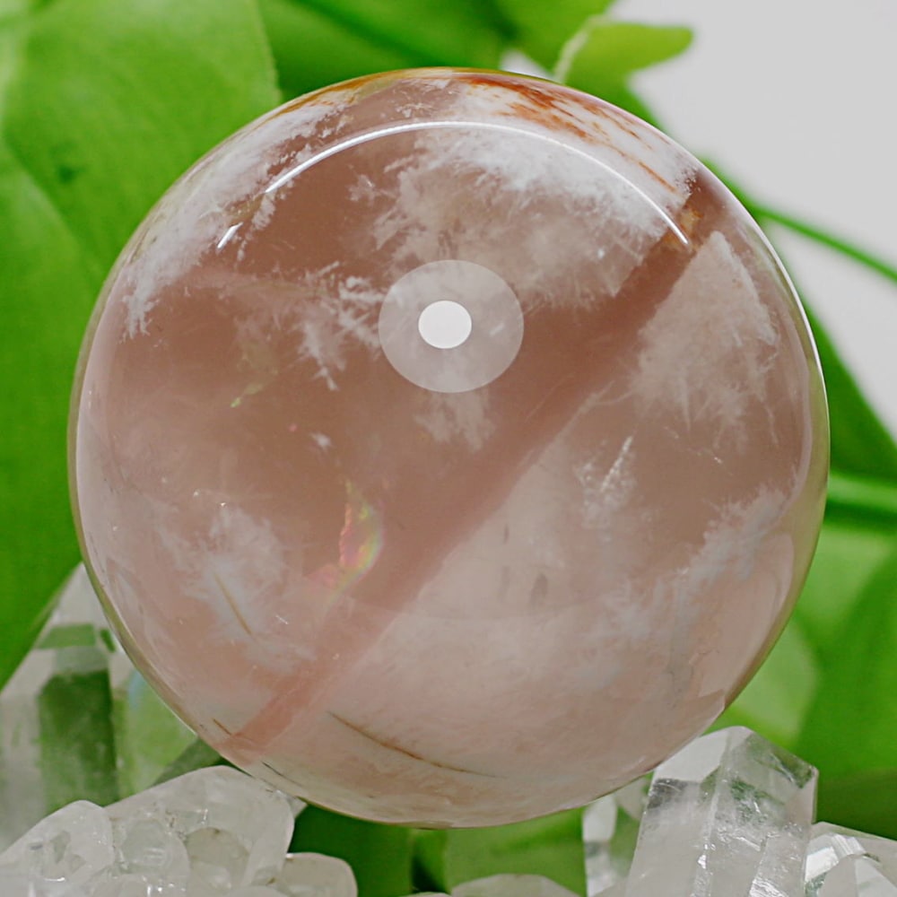 高品質]セリサイトインスターローズクォーツ丸玉/スフィア（球体直径