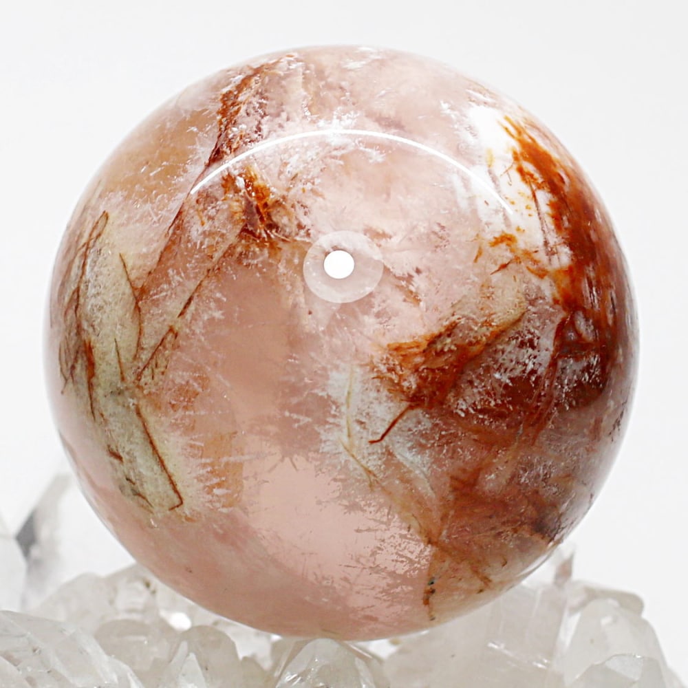 高品質]セリサイトインスターディープローズクォーツ丸玉/スフィア