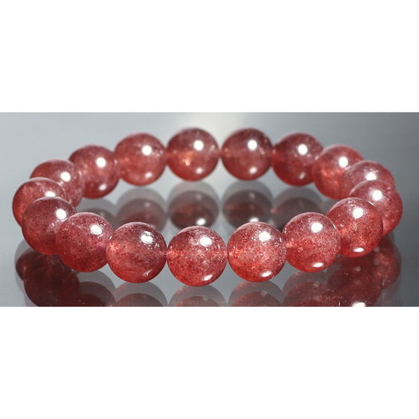 高品質]ピンクマイカインクォーツブレスレット/モスコバイト（約12mm玉