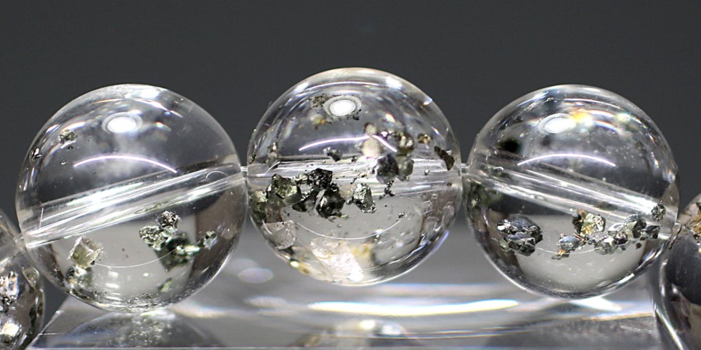 高品質++]パイライトインクォーツブレスレット/黄鉄鉱（約11.5mm玉