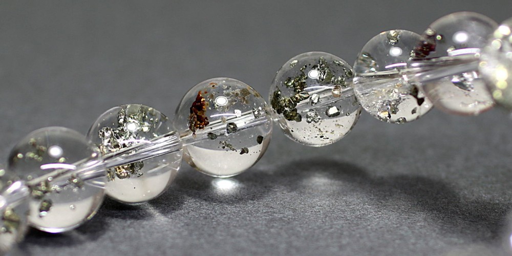 高品質++]パイライトインクォーツブレスレット/黄鉄鉱（約11.5mm玉