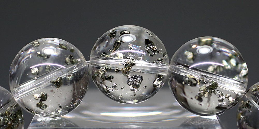 高品質++]パイライトインクォーツブレスレット/黄鉄鉱（約13.5mm玉