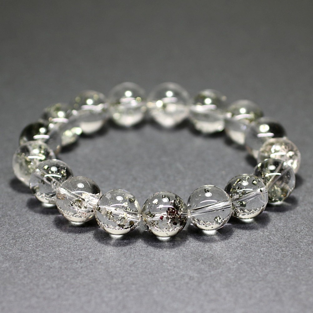 高品質++]パイライトインクォーツブレスレット/黄鉄鉱（約12.5mm玉