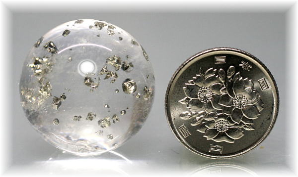 高品質・ブラジル産]パイライトインクォーツ丸玉/スフィア（黄鉄鉱