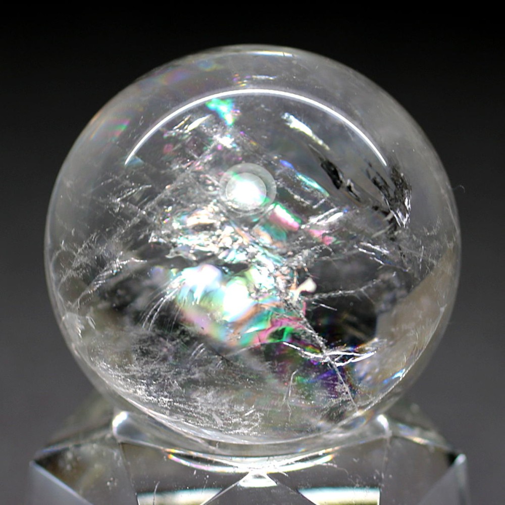 高品質]レインボー水晶玉/アイリスクォーツスフィア（丸玉直径33.7mm
