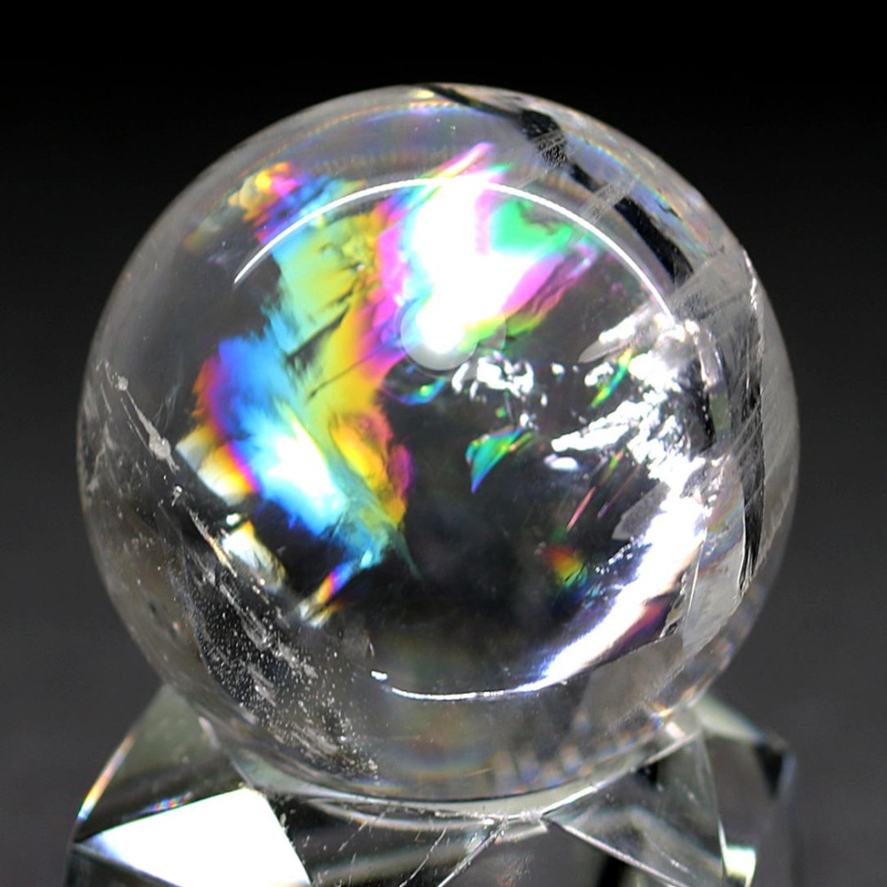 高品質]レインボー水晶玉/アイリスクォーツスフィア（丸玉直径33.1mm