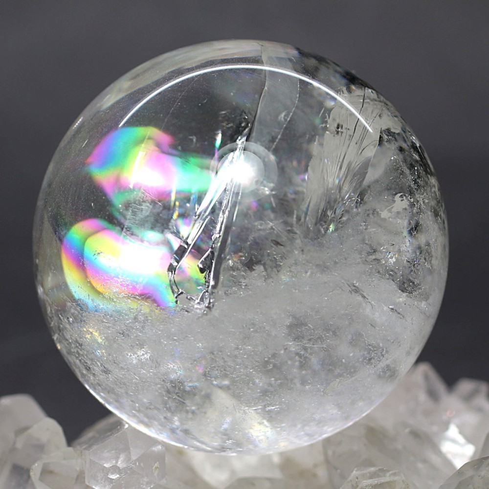 特別価格/ブラジル産]レインボー水晶玉/アイリスクォーツスフィア（丸