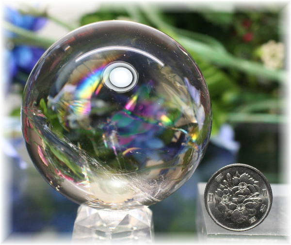 ブラジル産]虹入り天然水晶玉/丸玉/スフィア（ライトスモーキー