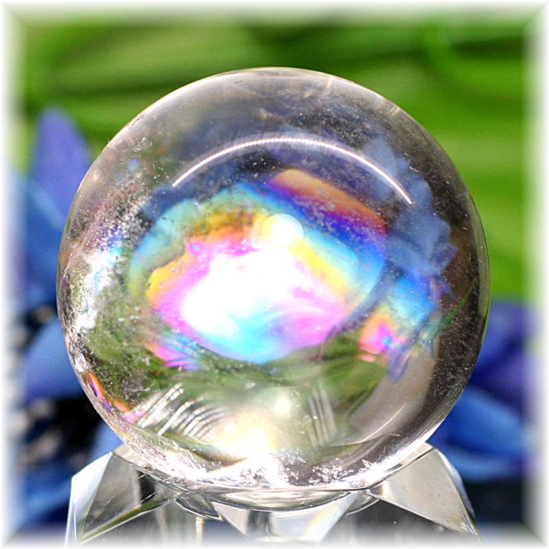 高品質]レインボー水晶丸玉/アイリスクォーツスフィア（33.5mm
