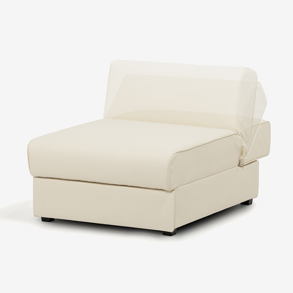 アームレスチェア「パズル」ソフトレザー アイボリー色 収納付き