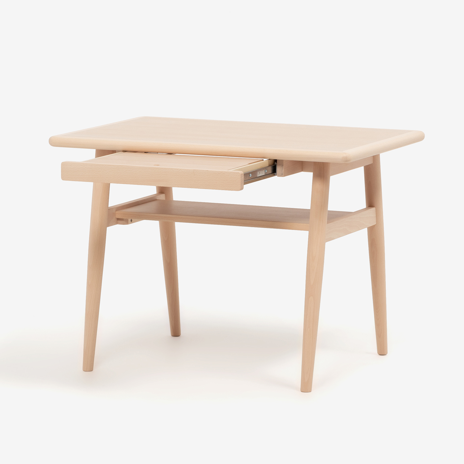 秋田木工 引出し・棚付LDテーブル「ノルディック」ブナ材白木塗装