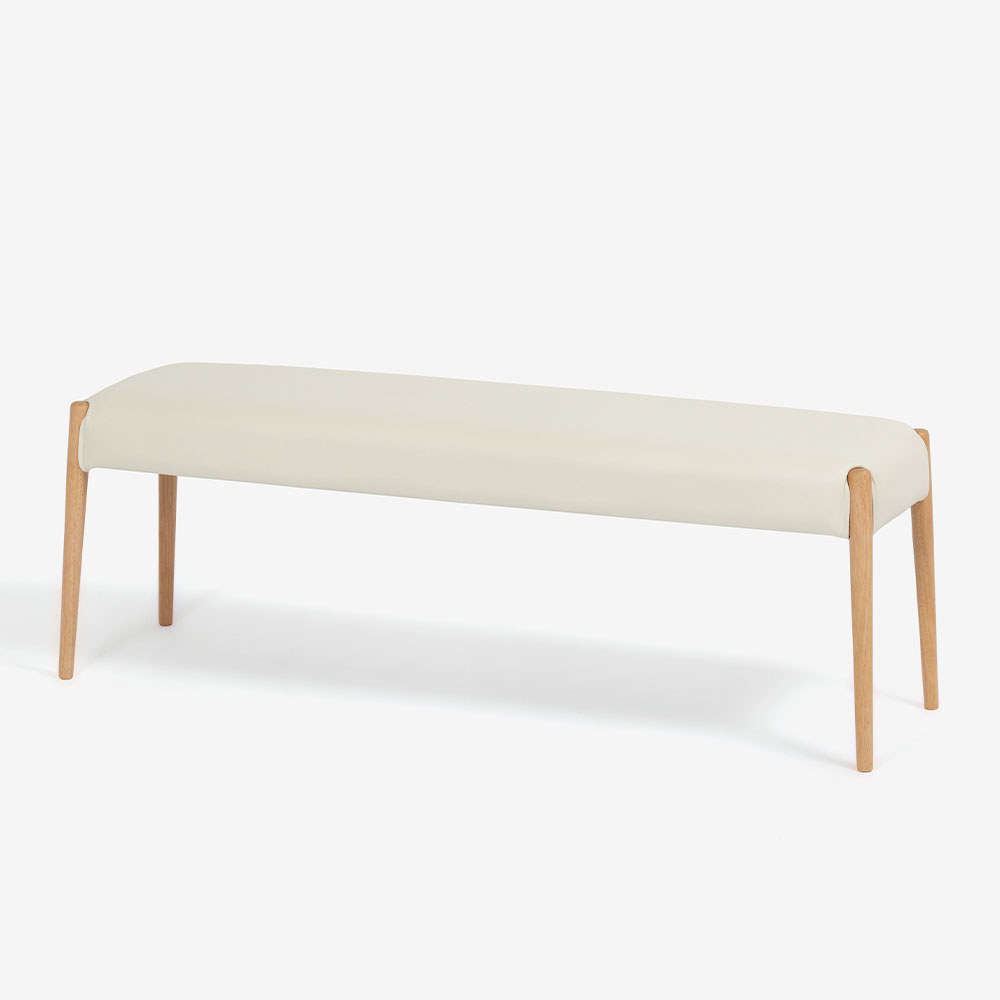 ベンチ「ユノ3A」幅110cm ホワイトオーク色 座面PVCアイボリー 布