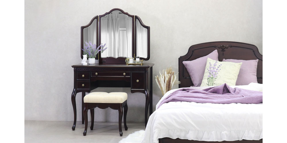 ドレッサー(スツール付き)「フルール DM」幅90cm マホガニー材ダーク