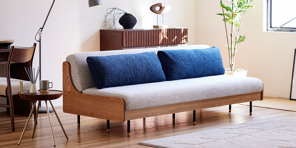 ソファベッド「ステイ 200」幅199cm 木部ヴィンテージナチュラル色 布