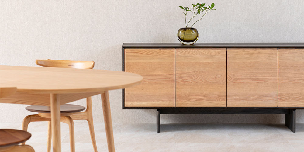 起立木工 サイドボード「FLOW フロー WO/DGY」幅180cm オーク材