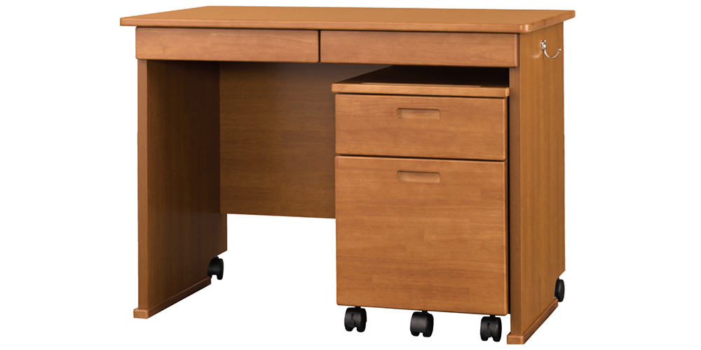 小島工芸 学習デスク「ラークアップ」ワゴン付き ミディアム色
