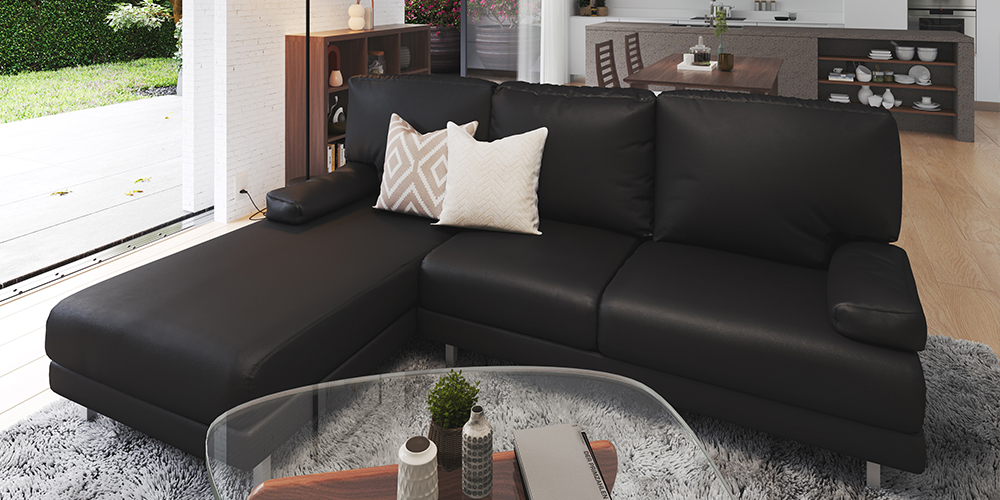 カウチソファ 向って左カウチ「ベローナ2」ソフトレザーブラック色