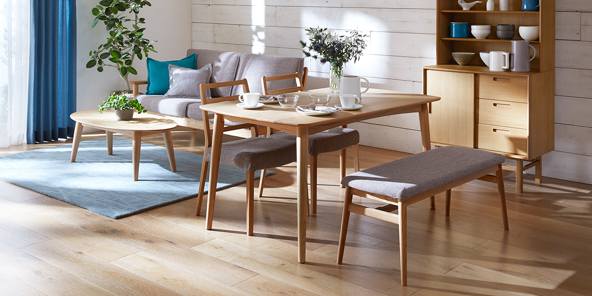 ダイニングテーブル「シネマ3」 レッドオーク材 ホワイトオーク色 全3