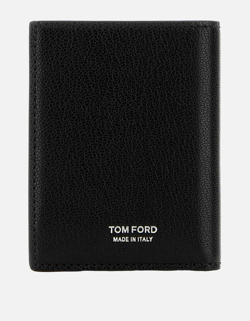 Tom Ford メンズソフトグレインレザー縦長Tライン折りたたみカード