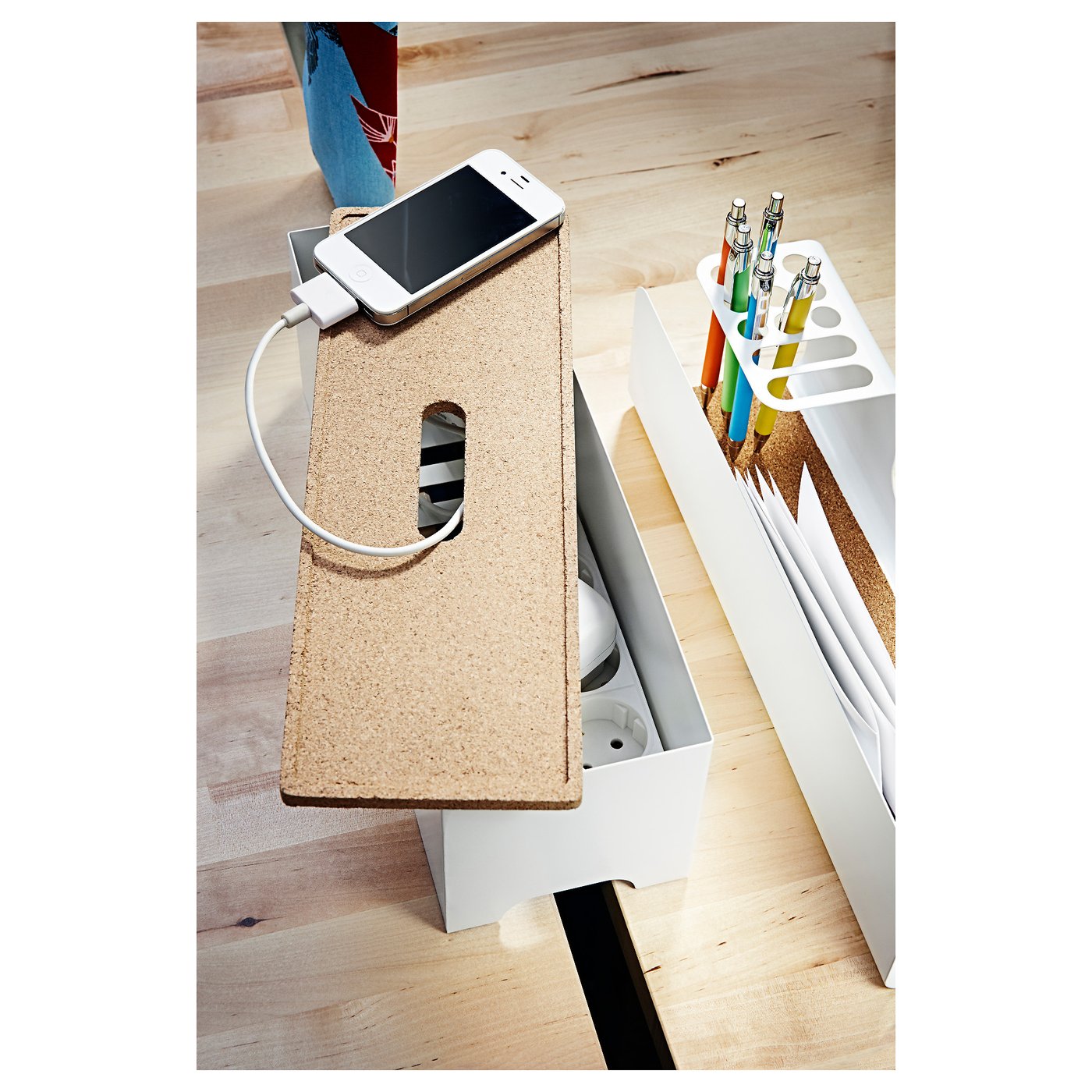 KVISSLE クヴィッスレ ケーブルマネジメントボックス, コルク/ホワイト
