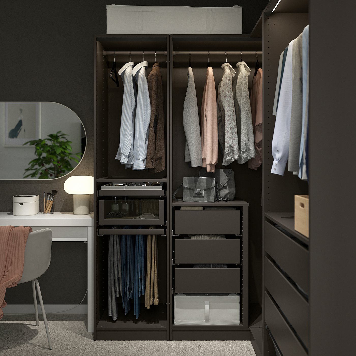 PAX パックス コーナーワードローブ, ダークグレー, 211/161x201 cm - IKEA