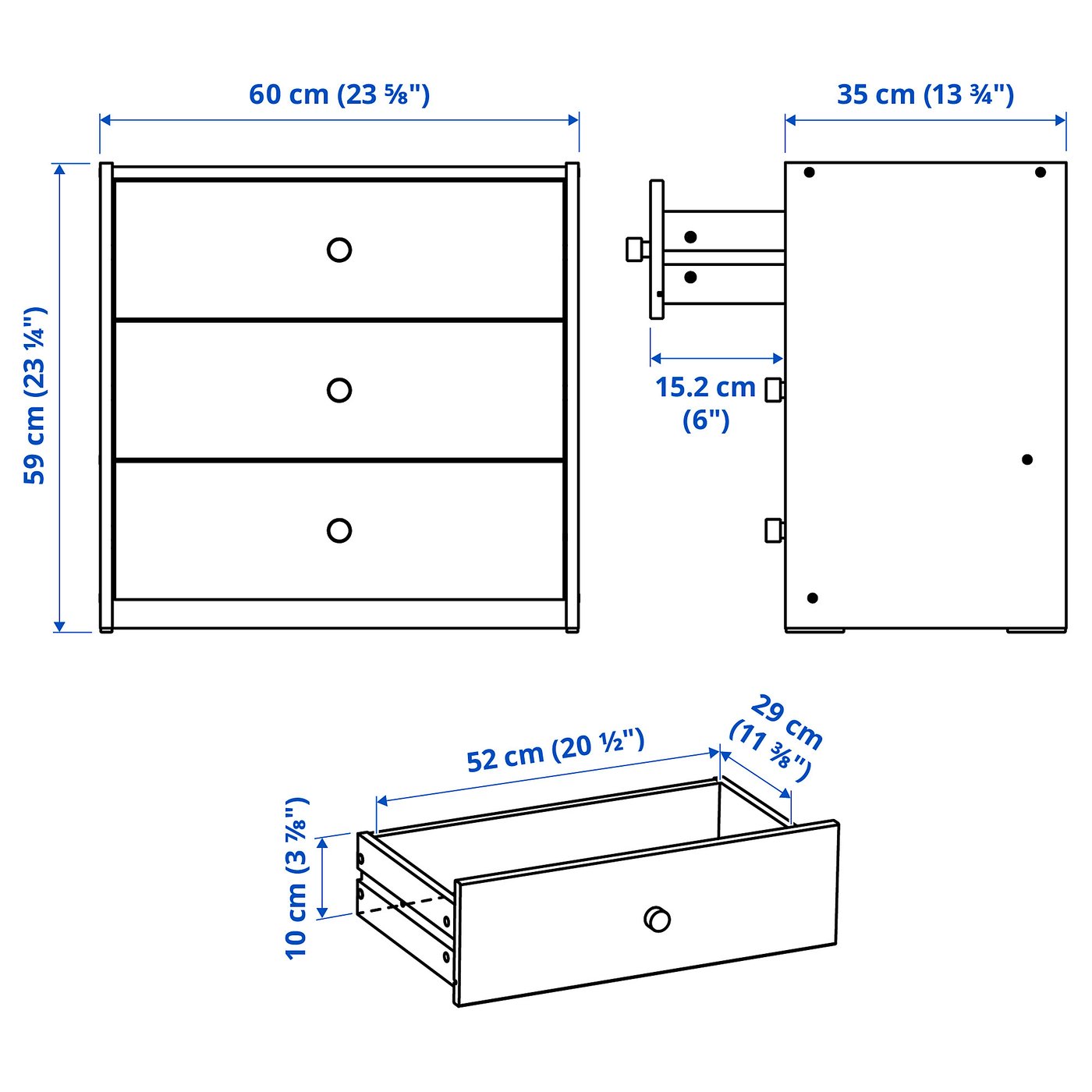 RAST ラスト チェスト（引き出し×3）, パイン材, 60x35x59 cm - IKEA