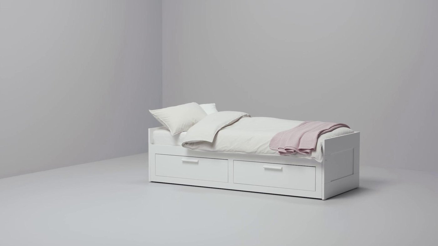 BRIMNES day-bed frame with 2 drawers, white, 80x200 cm (311/2x783