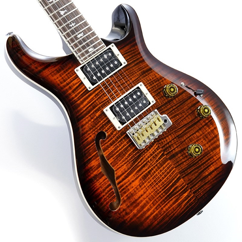 P.R.S. SE Custom 24 Semi-Hollow Piezo (Orange Tiger Smokeburst