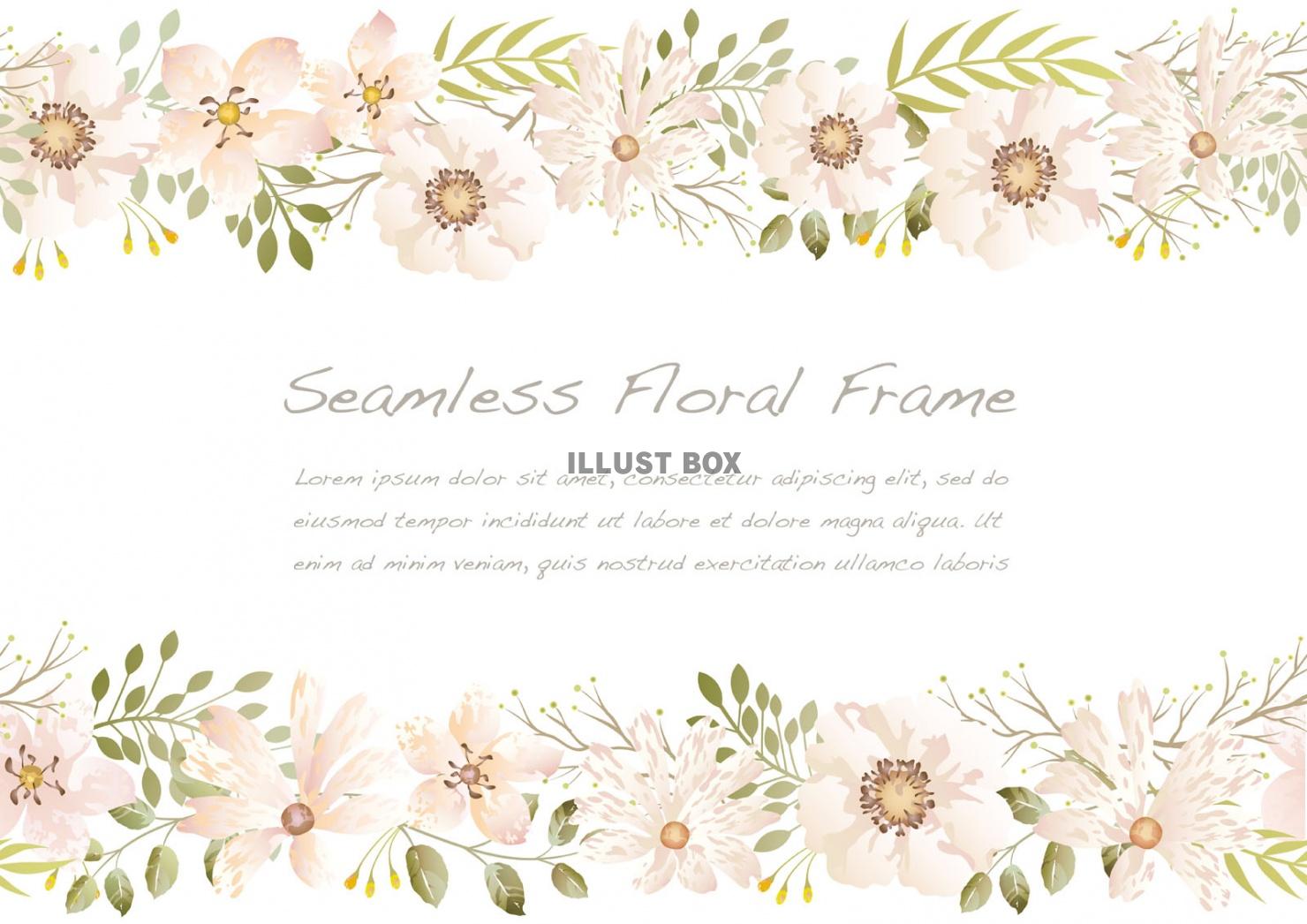 水彩風 白い花のシームレスなフレーム：イラスト無料