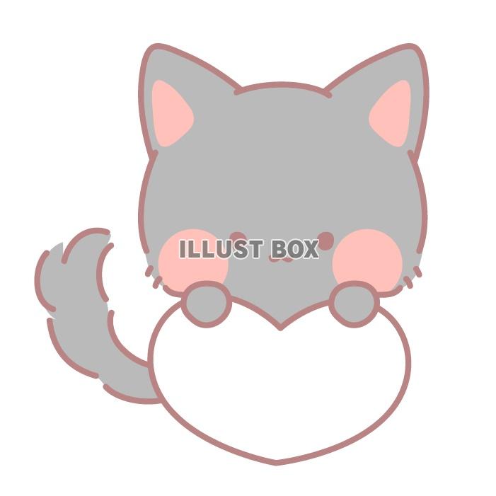 白いハートを持った黒猫のイラスト：イラスト無料