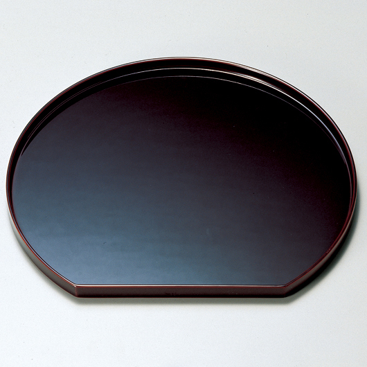 半月膳 12.0 古代朱/溜 木製 漆塗り ランチョンマット・折敷 12-08501