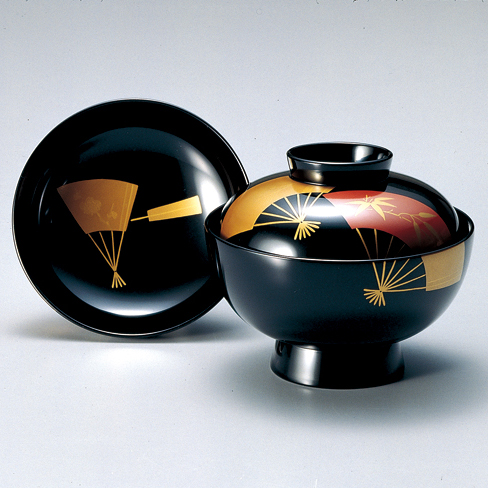 吸物椀 扇面 黒 5客セット 木製 漆塗り（製造中止） 漆器の井助