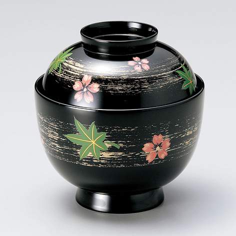 小吸物椀 春秋ちらし 黒 木製 漆塗り 12-00701 漆器の井助