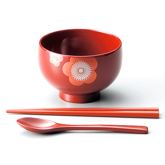 汁椀 うめ お子様用はしスプーンセット｜漆塗りのお椀・味噌汁椀 子供