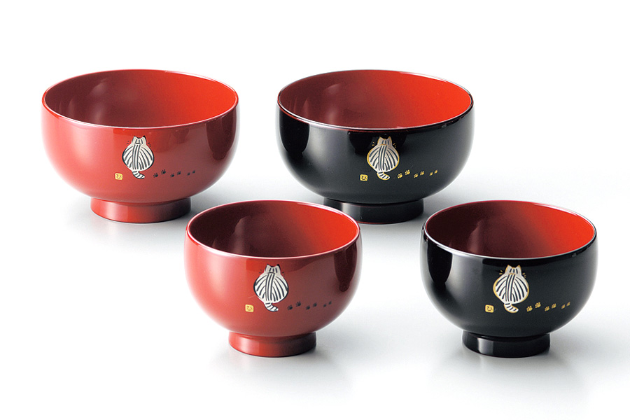 汁椀 ネコの後ろ姿 子ども椀 朱/溜 漆塗り 12-02008/02010 漆器の井助