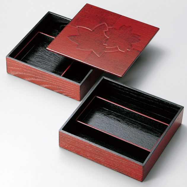 二段オードブル重 色紙春秋布張 根来 7寸 木製 12-14903 漆器の井助