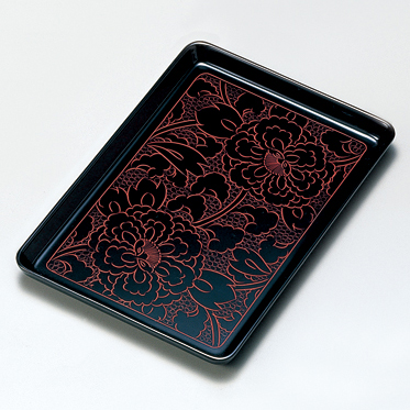 進物盆 9.0 牡丹彫 黒 漆塗り・木製 祝儀盆 切手盆 11-17002【製造中止